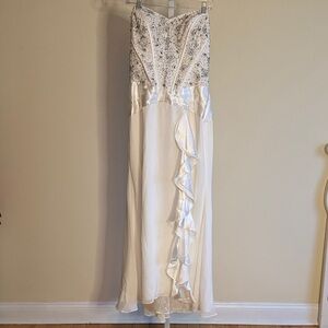 Elegant Beaded White Strapless Dress